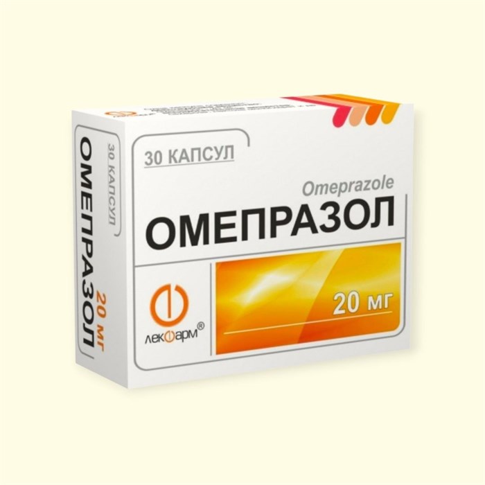 омепразол 20 мг 30 табл(язва/ГЭРБ/эзофагит/Helicobacter pylori ) 01180 ( 1В / 1 / 5 ) Лекфарм Беларусь